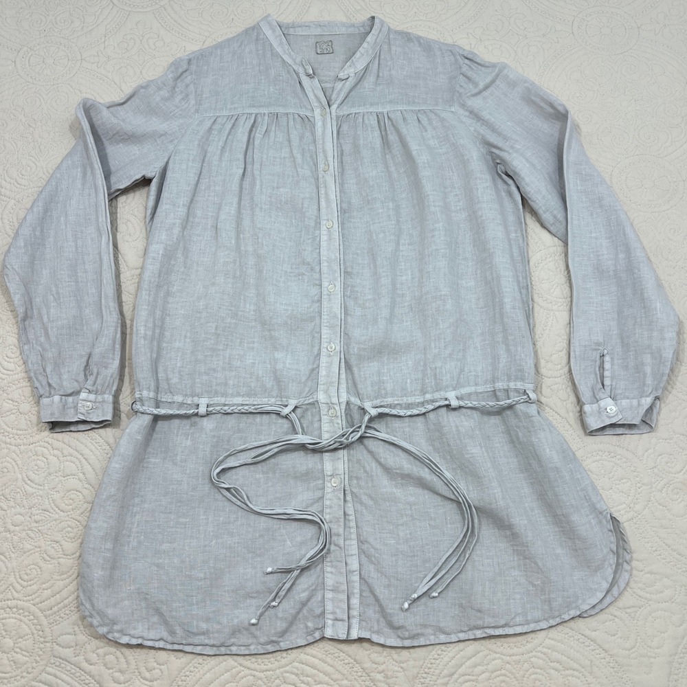 120% Lino Grey 100% Linen Tunic Blouse Braided Tie Waist IT 48 US‎ XL 0127915517 - Picture 2 of 8
